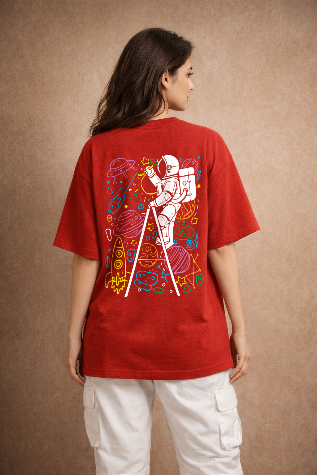 Zwuri Women Space Doodle Oversized Tee