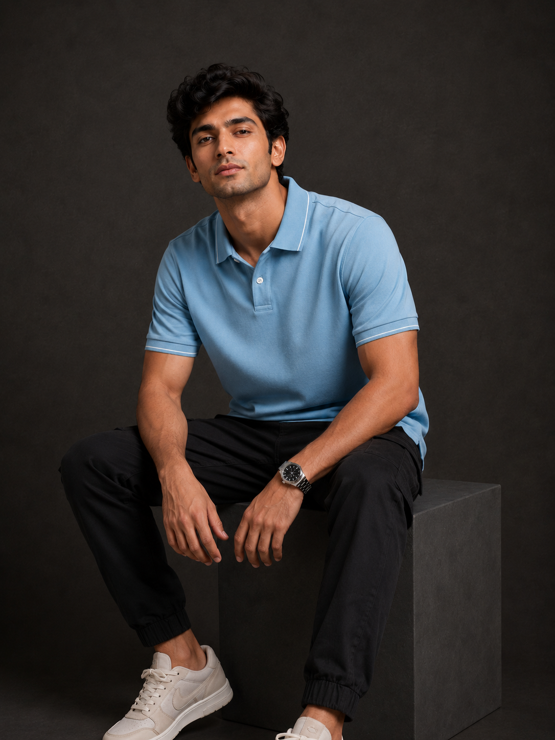 ZWURI Men’s Bird Eye Collared Polo T-Shirt