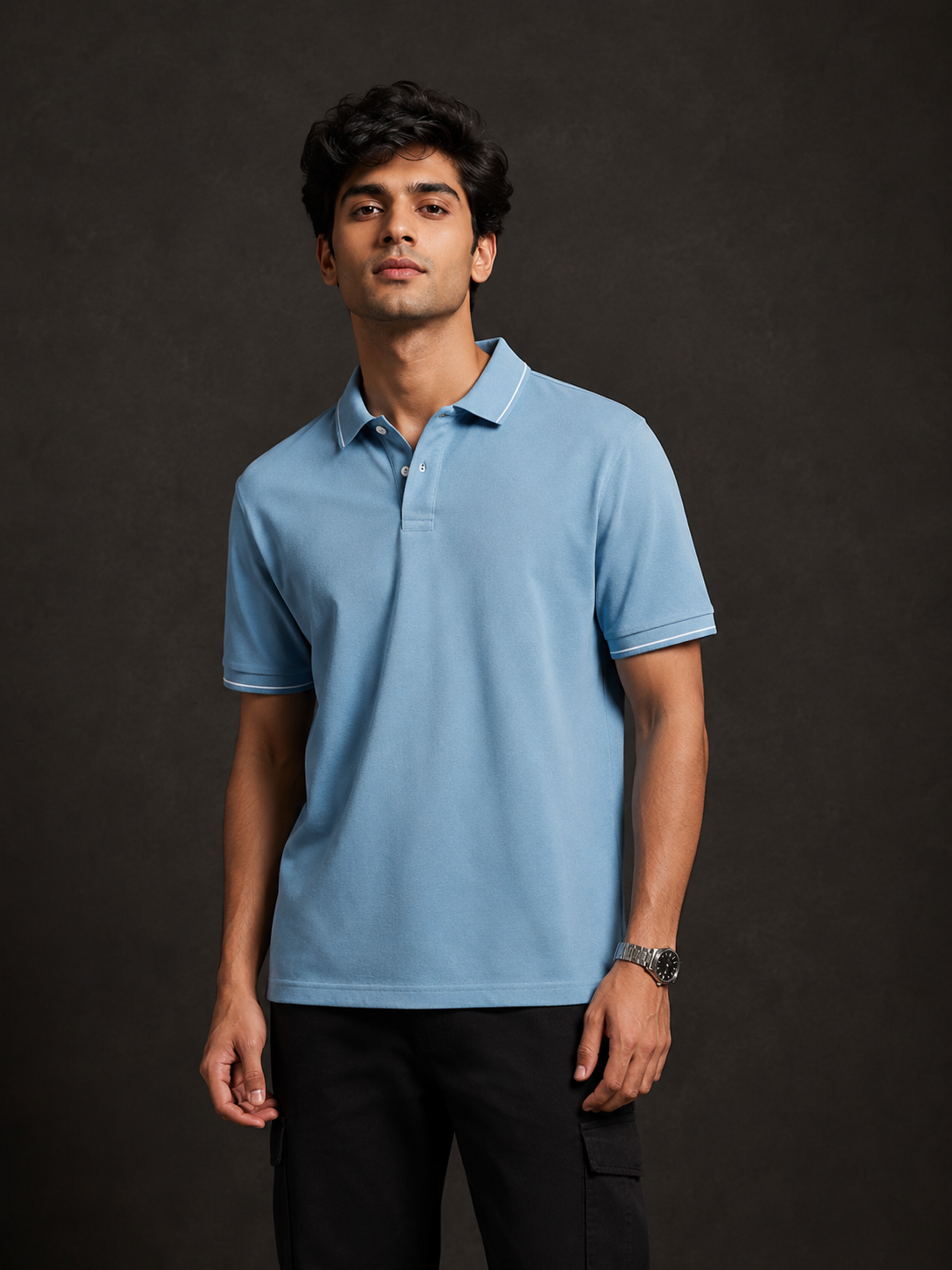 ZWURI Men’s Bird Eye Collared Polo T-Shirt