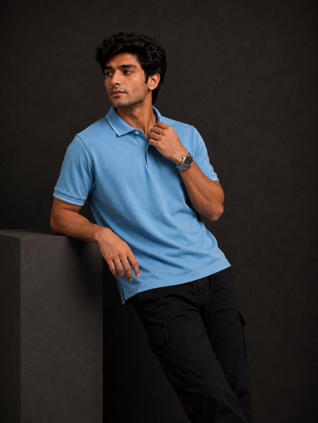 ZWURI Men’s Bird Eye Collared Polo T-Shirt