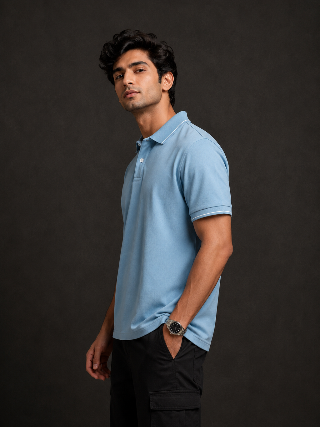 ZWURI Men’s Bird Eye Collared Polo T-Shirt