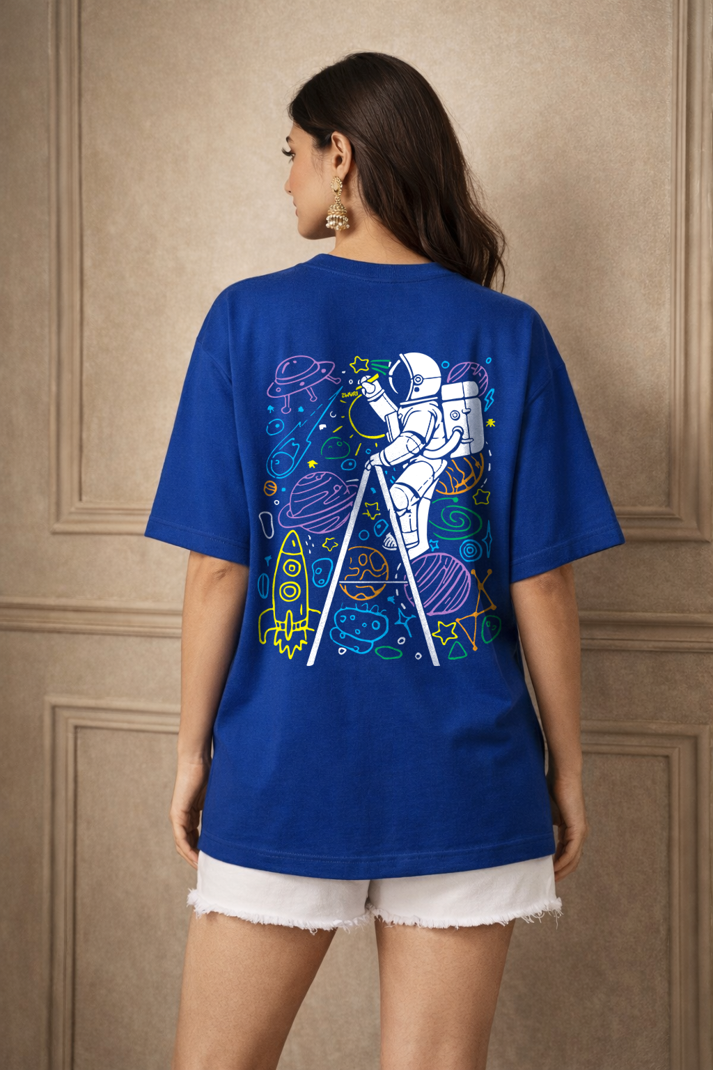 Zwuri Women Space Doodle Oversized Tee