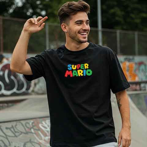 Go Mario Jump Oversized Graphic T-Shirt For Men by Zwuri