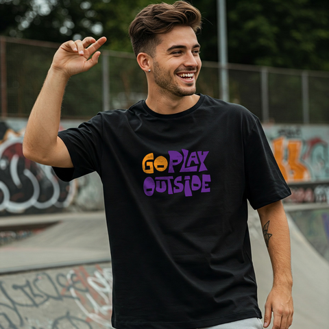 Go Play Outside Oversized Graphic T-Shirt for Men by Zwuri