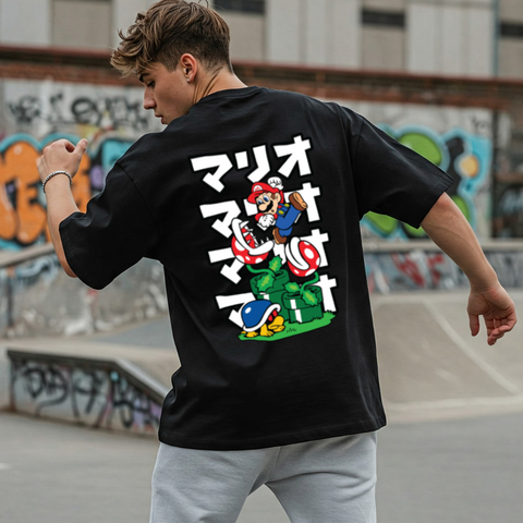 Go Mario Jump Oversized Graphic T-Shirt For Men by Zwuri