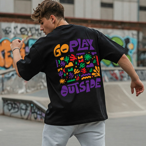 Go Play Outside Oversized Graphic T-Shirt for Men by Zwuri