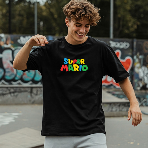 Go Mario Jump Oversized Graphic T-Shirt For Men by Zwuri
