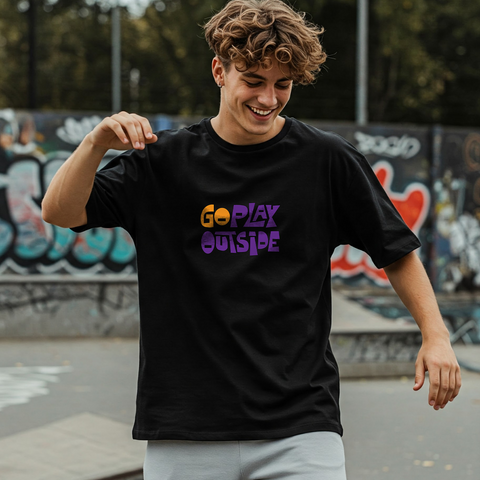Go Play Outside Oversized Graphic T-Shirt for Men by Zwuri