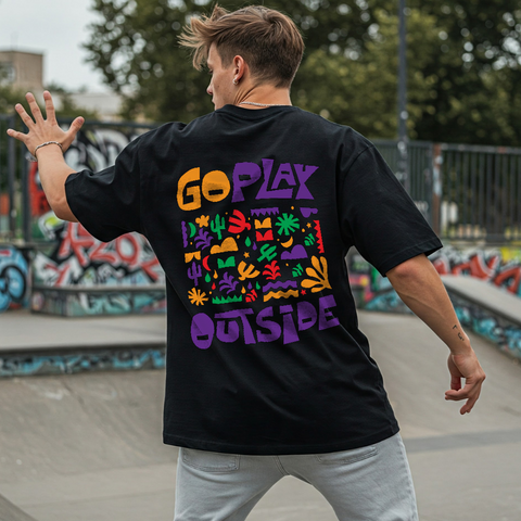 Go Play Outside Oversized Graphic T-Shirt for Men by Zwuri