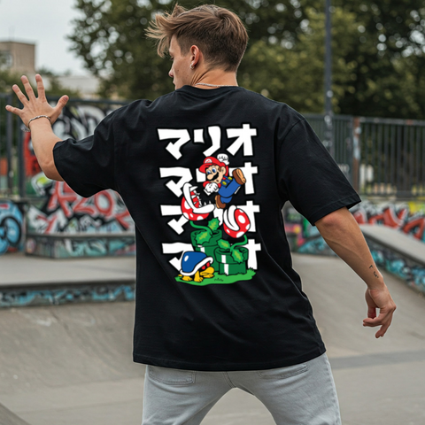 Go Mario Jump Oversized Graphic T-Shirt For Men by Zwuri