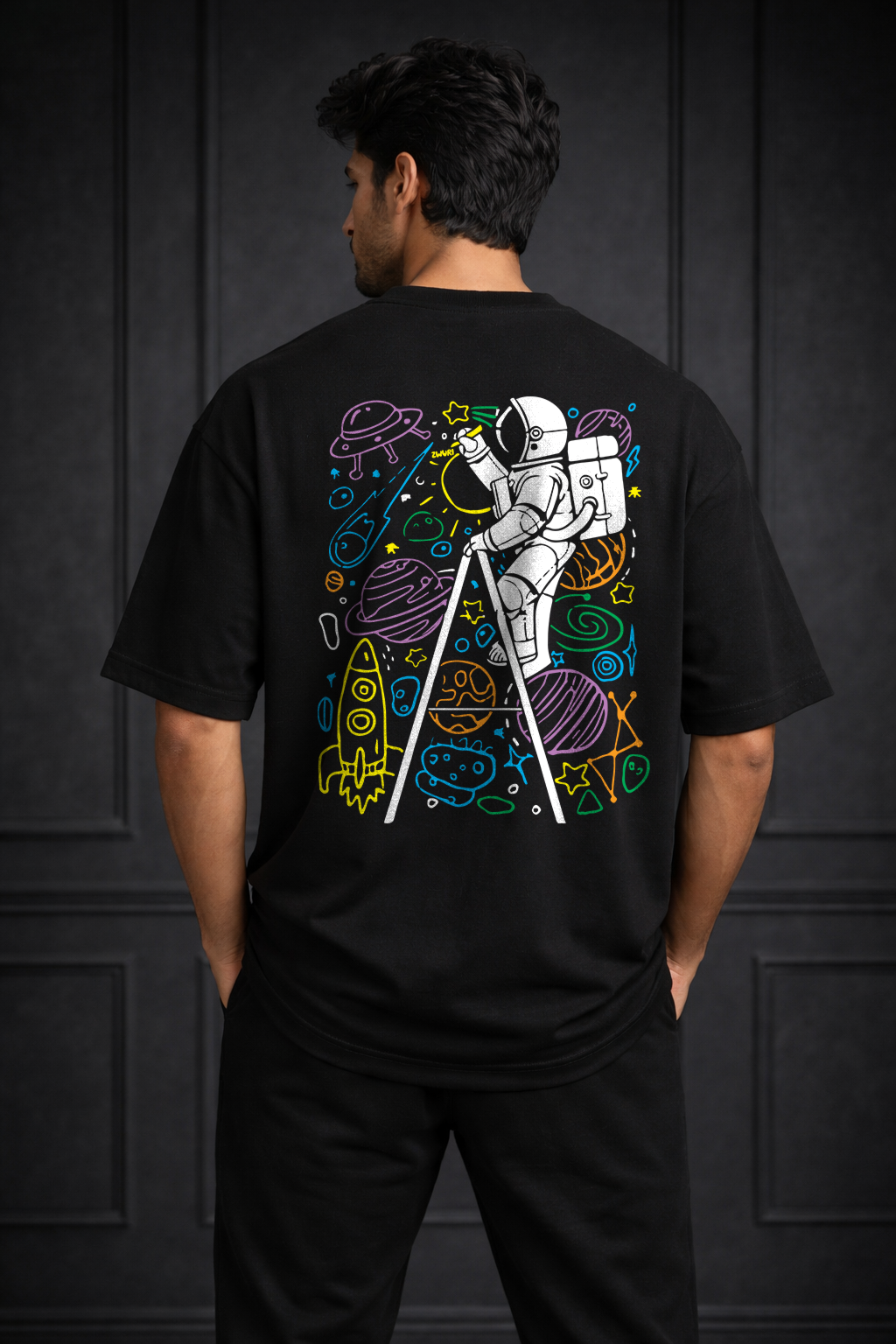 Zwuri Men Space Doodle Oversized Tee
