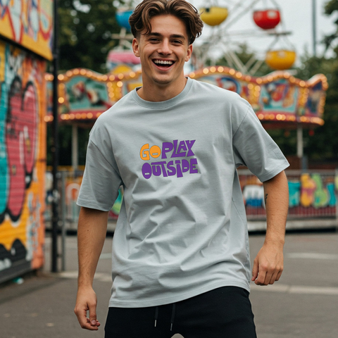 Go Play Outside Oversized Graphic T-Shirt for Men by Zwuri