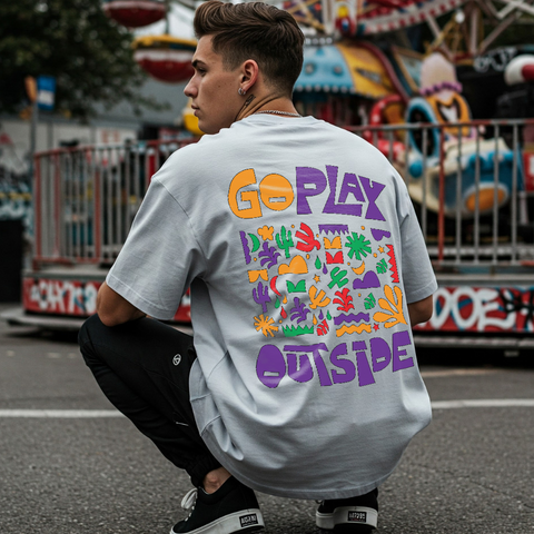 Go Play Outside Oversized Graphic T-Shirt for Men by Zwuri