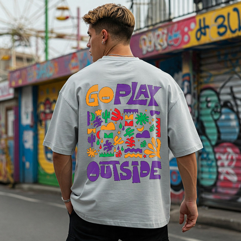 Go Play Outside Oversized Graphic T-Shirt for Men by Zwuri