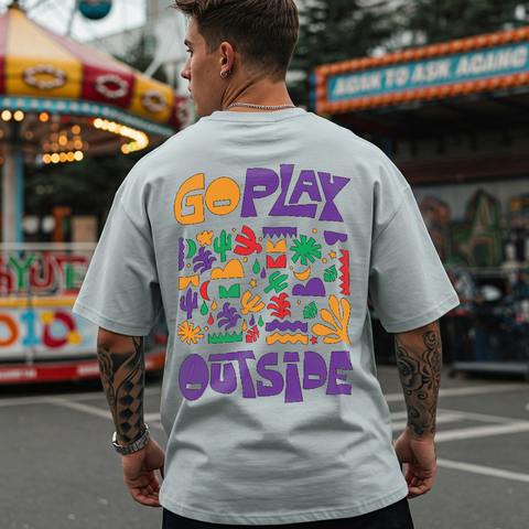Go Play Outside Oversized Graphic T-Shirt for Men by Zwuri
