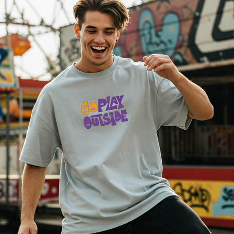 Go Play Outside Oversized Graphic T-Shirt for Men by Zwuri