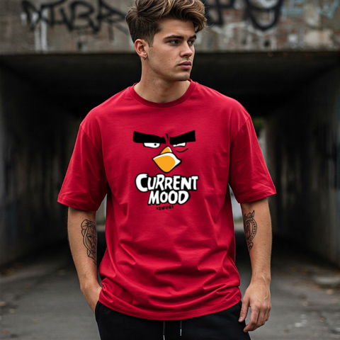 Current Mood Angry Red Bird Oversized T-Shirt for Men by Zwuri