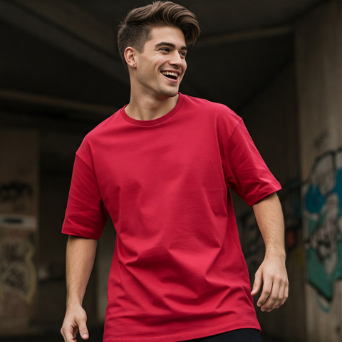 Classic Oversized Tee for Men – Crimson Red Solid & Statement-Free by Zwuri