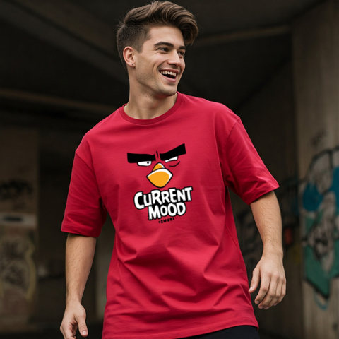 Current Mood Angry Red Bird Oversized T-Shirt for Men by Zwuri