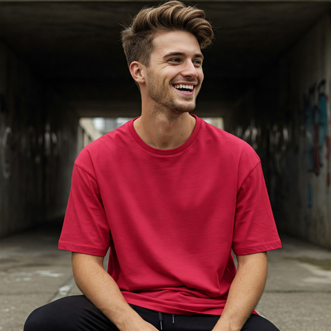 Classic Oversized Tee for Men – Crimson Red Solid & Statement-Free by Zwuri