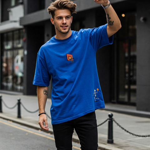 🏀 Basket Skeleton Oversized Graphic T-Shirt For Men by Zwuri