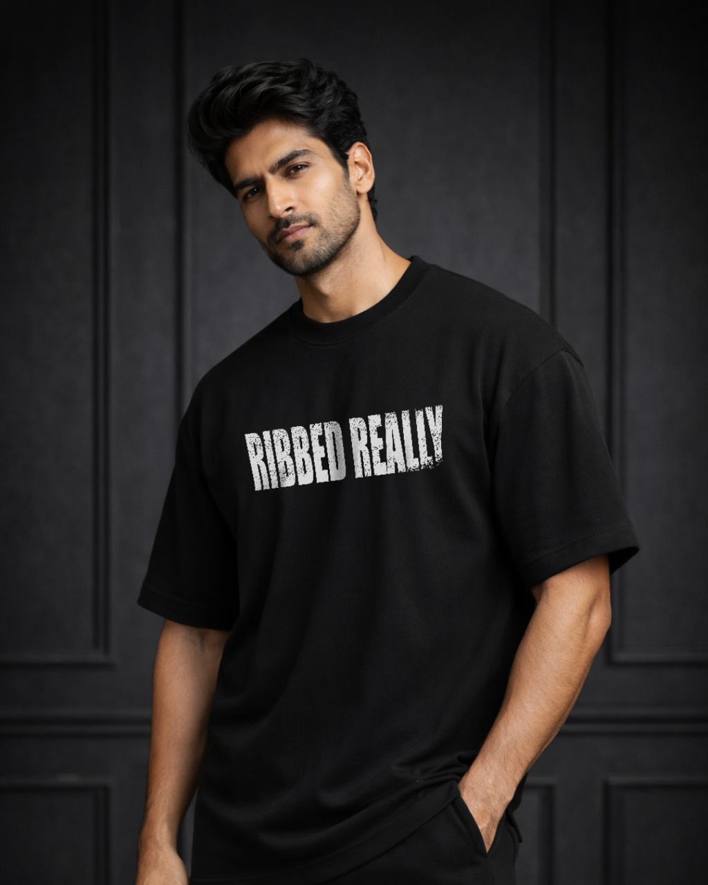 Zwuri Men Ribbed Ribs Oversized Tee