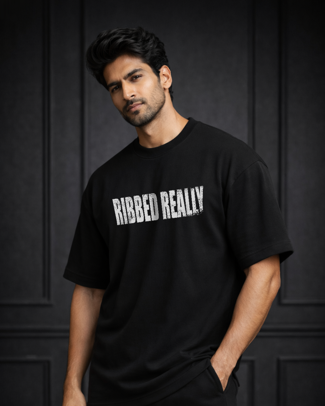 Zwuri Men Ribbed Ribs Oversized Tee