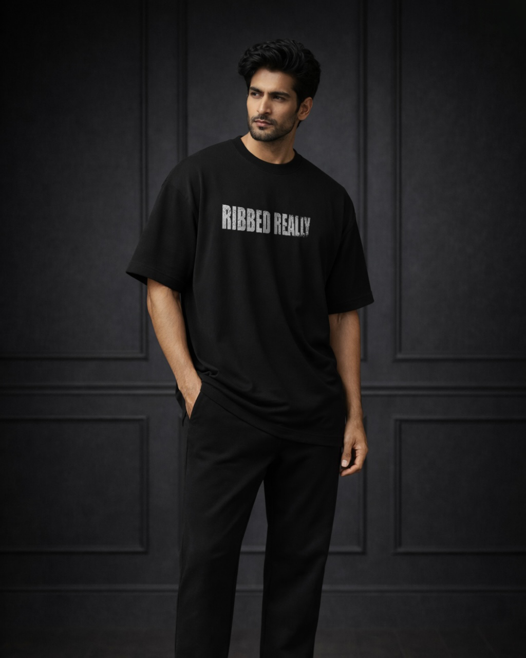 Zwuri Men Ribbed Ribs Oversized Tee