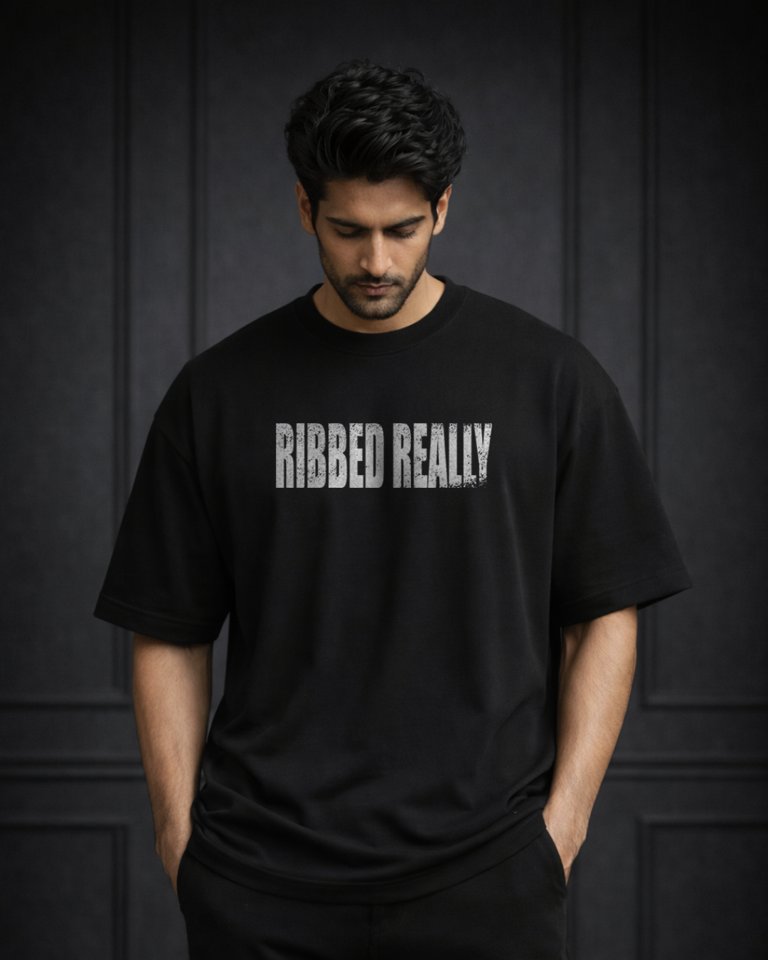 Zwuri Men Ribbed Ribs Oversized Tee