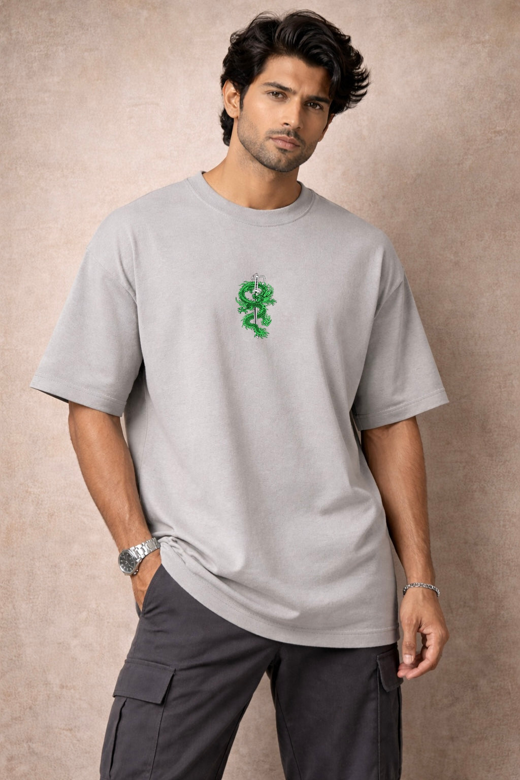 Zwuri Men Dragon Sword Oversized Tee