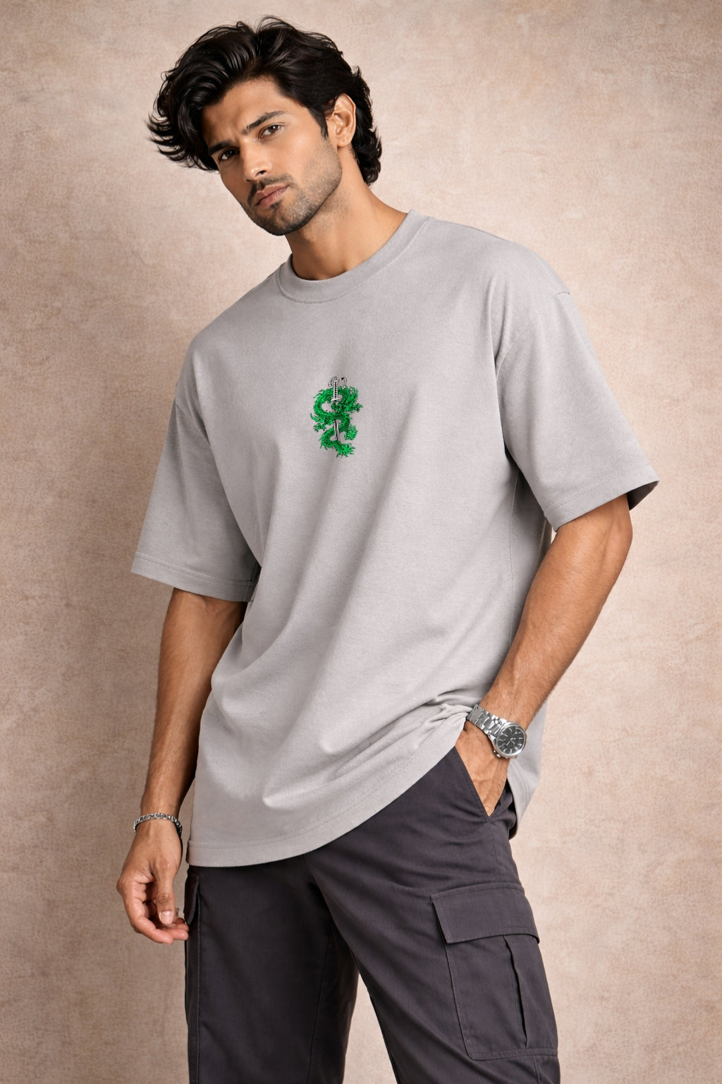 Zwuri Men Dragon Sword Oversized Tee