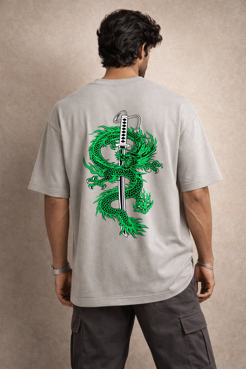 Zwuri Men Dragon Sword Oversized Tee