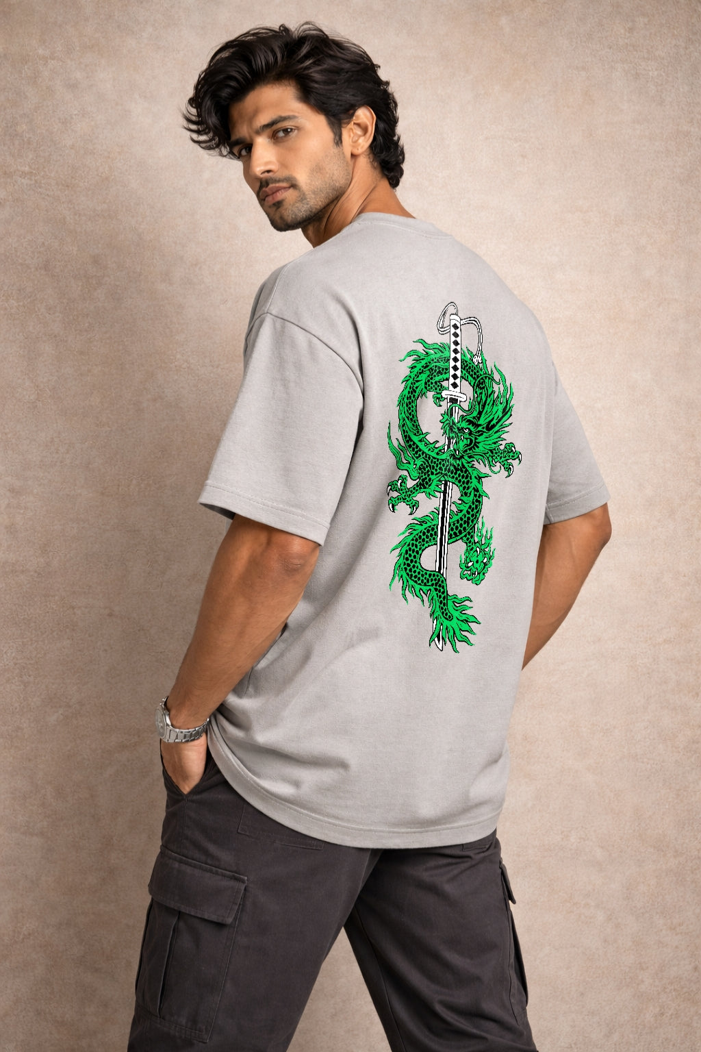 Zwuri Men Dragon Sword Oversized Tee