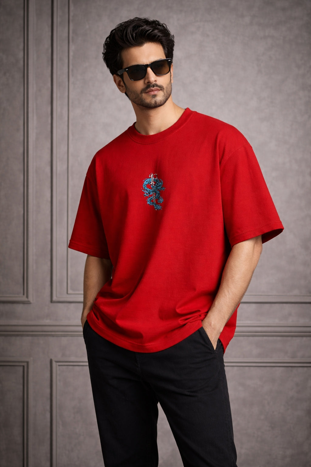 Zwuri Men Dragon Sword Oversized Tee