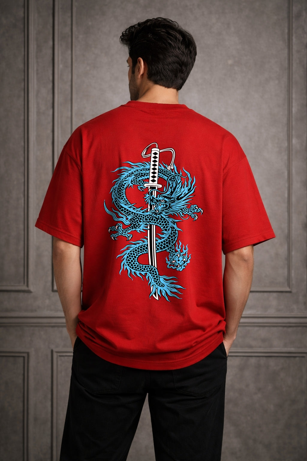 Zwuri Men Dragon Sword Oversized Tee