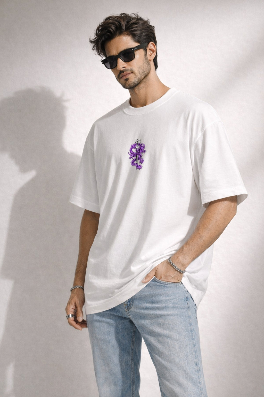 Zwuri Men Dragon Sword Oversized Tee