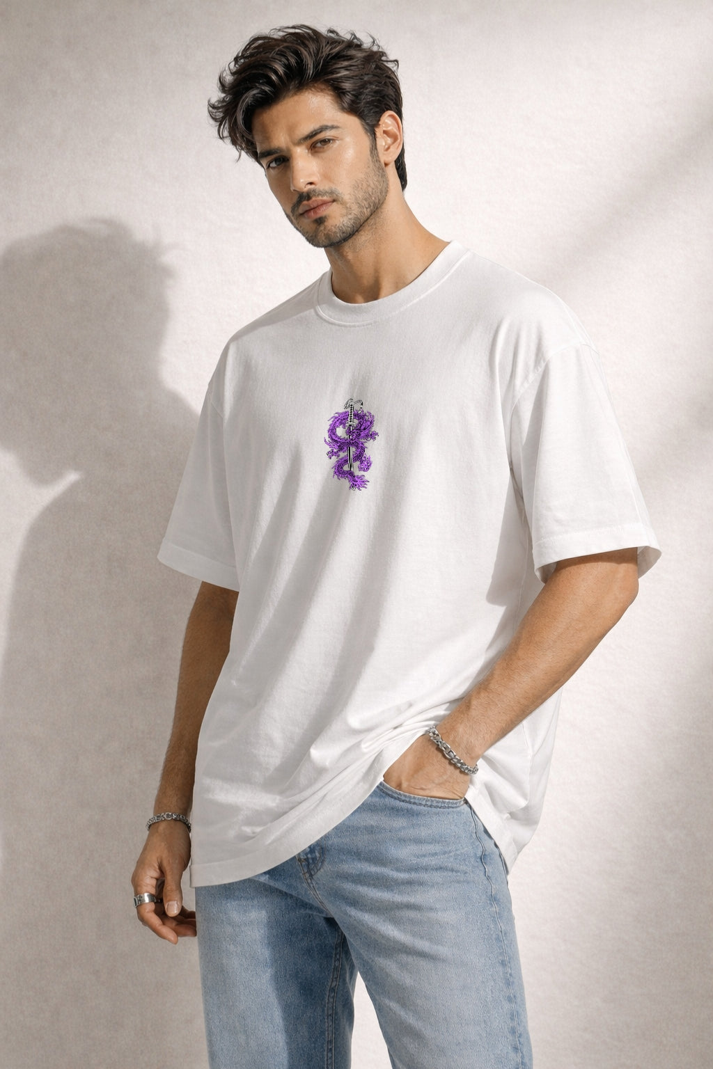 Zwuri Men Dragon Sword Oversized Tee