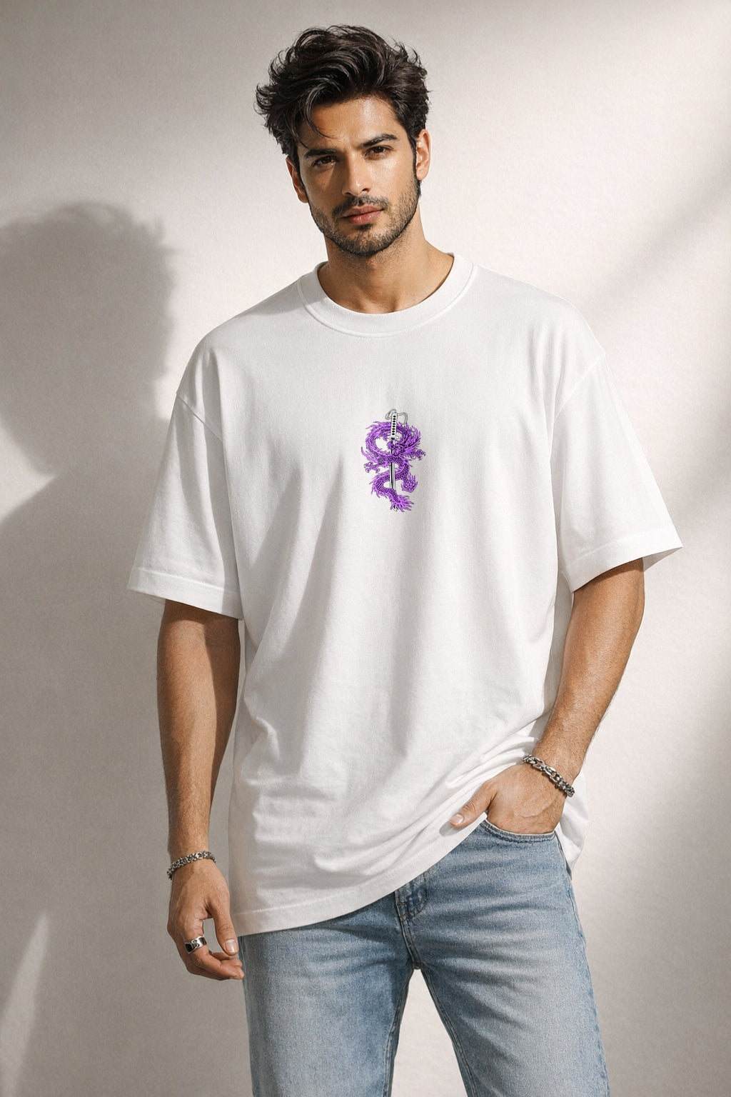 Zwuri Men Dragon Sword Oversized Tee