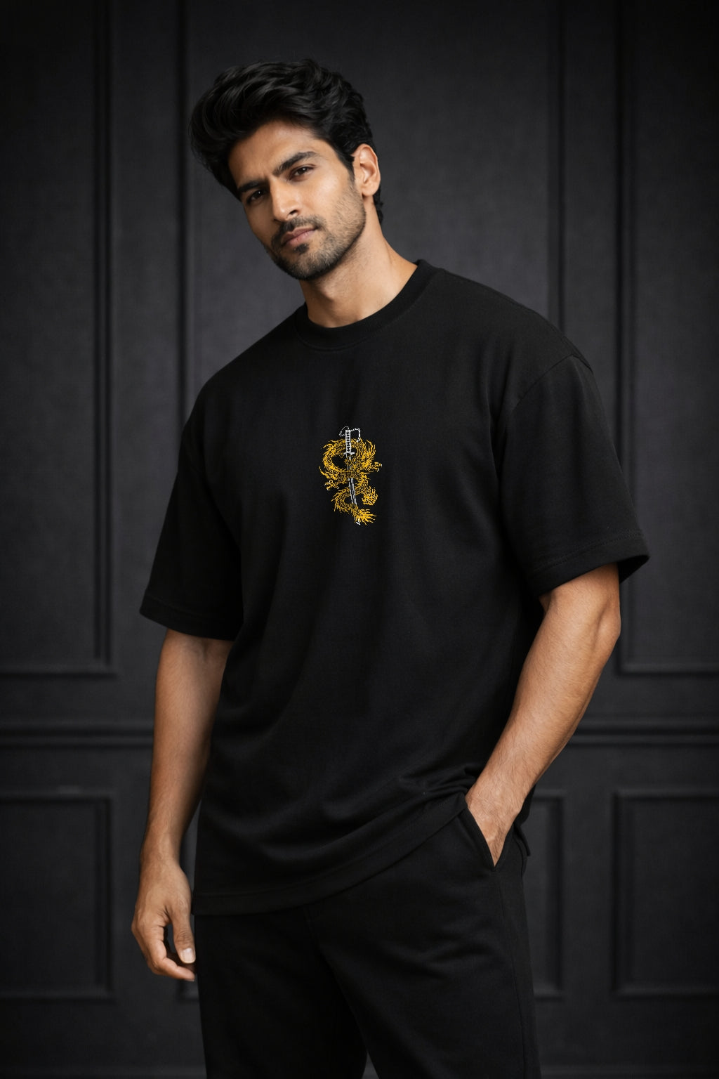 Zwuri Men Dragon Sword Oversized Tee