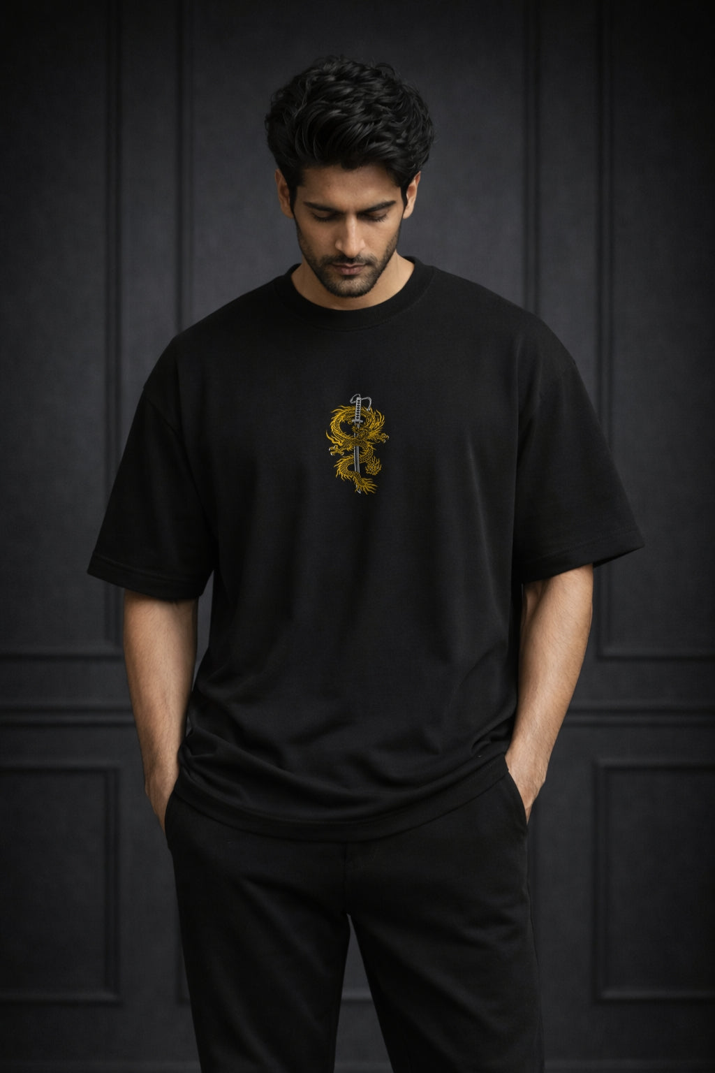 Zwuri Men Dragon Sword Oversized Tee