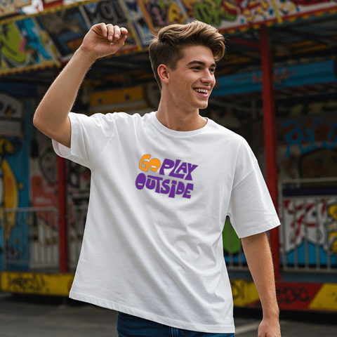 Go Play Outside Oversized Graphic T-Shirt for Men by Zwuri