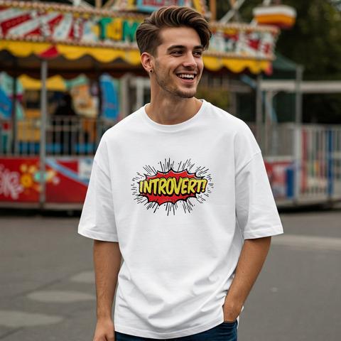 Introvert Comic Style Oversized T-Shirt for Men by Zwuri