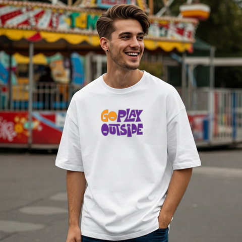 Go Play Outside Oversized Graphic T-Shirt for Men by Zwuri