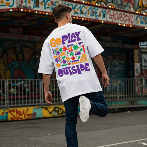 Go Play Outside Oversized Graphic T-Shirt for Men by Zwuri