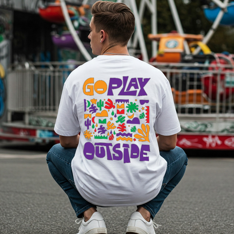 Go Play Outside Oversized Graphic T-Shirt for Men by Zwuri