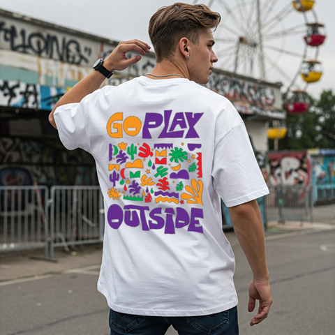Go Play Outside Oversized Graphic T-Shirt for Men by Zwuri